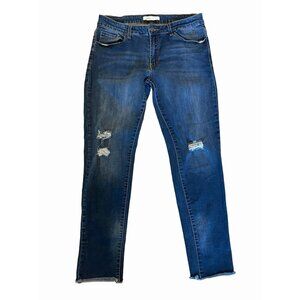 rise skinny stretch dark wash jeans raw hem size 15 distressed